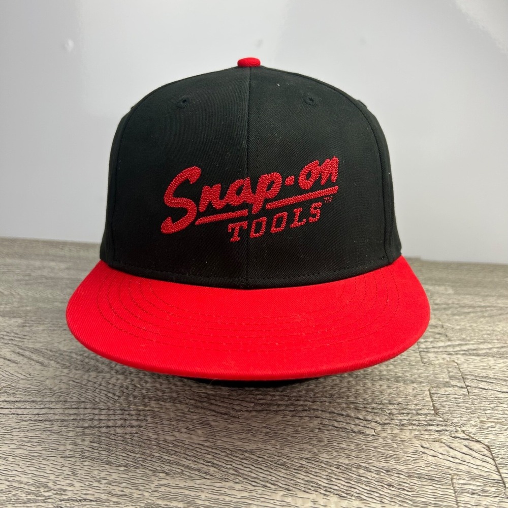 Vintage Snap On Tools Hat Cap Snap Back Adjustable Black Red Chain Stitched Mens
